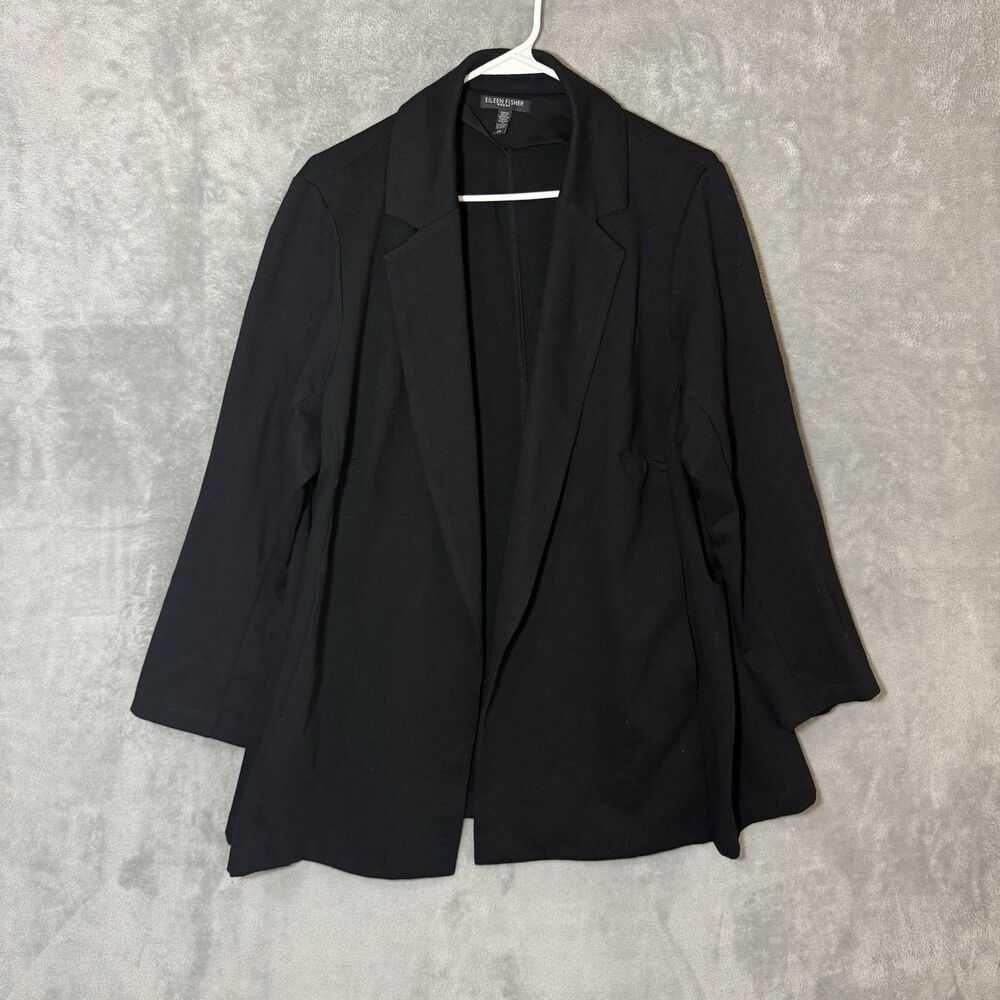 Eileen Fisher Black Open Front Jacket LS Stretch Blazer Plus 2X Quiet Luxury